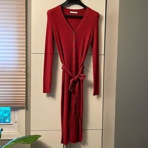 Dex, L, BNWOT, ribknit,button front, belt, dress/sweater, viscose/nylon,as new